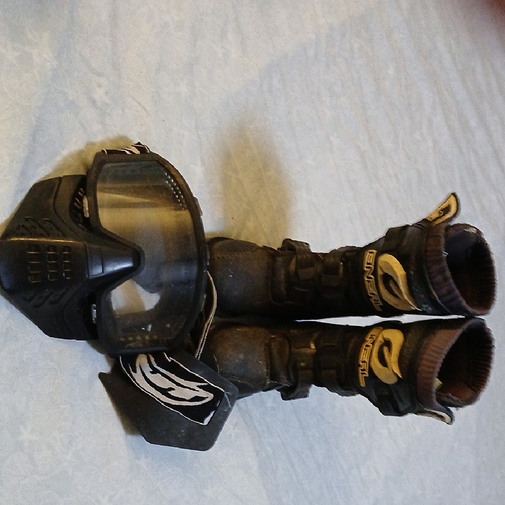 Oneal Black and Gold Motocross Boots and Goggles